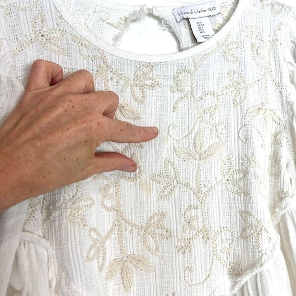 House of Harlow 1960 Blouse Small White Embroidered Floral Babydoll Peasant - Picture 10 of 15